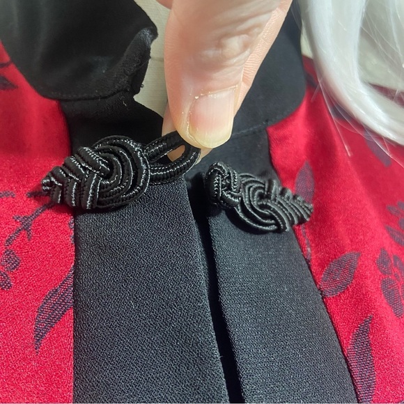 Vintage Sheri Martin Cheongsam Qipao Robe Jacket Collar Red Black Size 12 - Picture 10 of 12